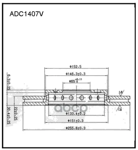 Диск тормозной вентилируемый передний  VW Polo IV 01-09  Polo V 09-14  Bora I 98->  Golf IV  V / Sko