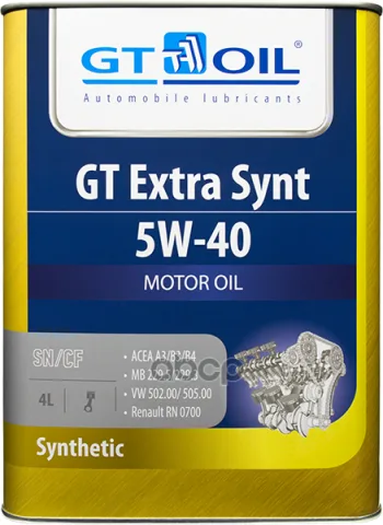 Масло моторное синтетическое всесезонное GT Extra Synt, SAE 5W-40, API SN/CF, 4 л