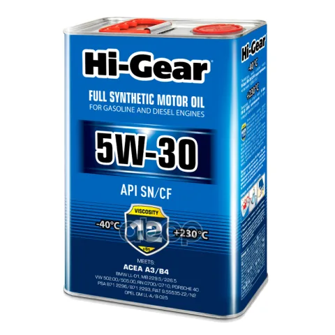 Масло моторное синтетическое 5W30 SN/CF ACEA A3/B4  4л Hi-Gear ЧЗ