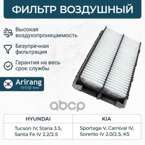 Фильтр воздушный Kia (Sportage V 21-, K5 20-/Sorento 2.2/2.5 20-/Carnival 20-), Hyundai (Hyundai (Tu — фотография товара