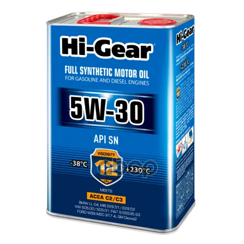 Масло моторное синтетическое 5W30 SN  ACEA С2/С3 4л Hi-Gear ЧЗ