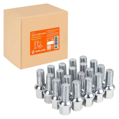 Болт колесный M14x1,5x27x53, сфера R13, кл.17, хром VW/Skoda/Audi (AIRLINE)