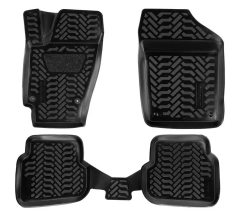 Ковры для VW Polo SD (10-)  4 шт.  (крепеж) выс. борт  3D с подпятником  ТЭП  черн. (ACM-PS-73)