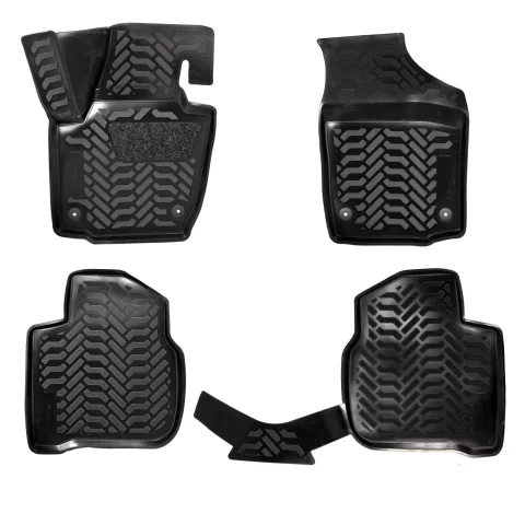 Ковры для VW Polo/ Rapid (20-), 4 шт.,(крепеж),выс. борт, 3D с подпятником, ТЭП, черн. (ACM-PS-94)