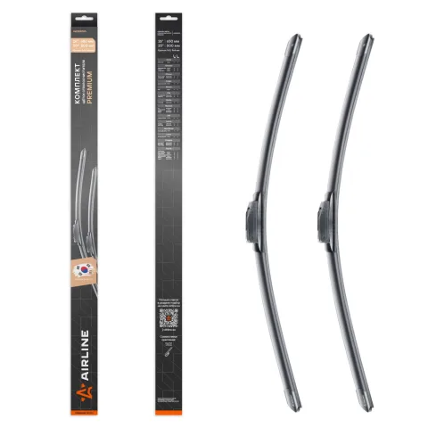 Щетка стеклоочистителя комплект  650/500мм  бескаркасная (AIRLINE) PREMIUM с крепл "Крючок 9x3, 9x4 мм" 2шт