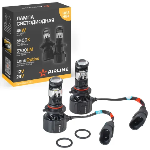 Лампа светодиод. HB3/HB4 ECO LENS, 45Вт, 5700Лм (2850Лм x 2), 6500К, 12/24В, кмпл.2 шт.(AEAR244)