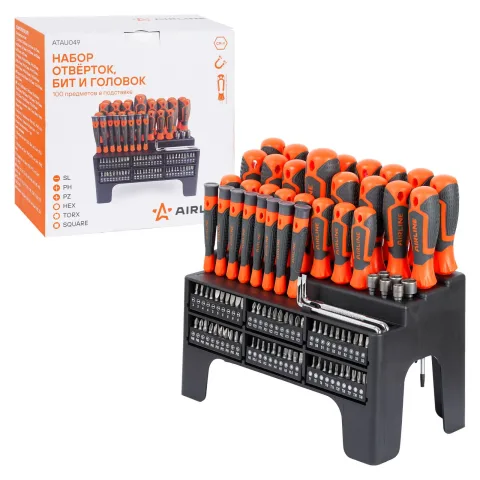 Набор отвёрток, бит и головок 100пр. в подставке (SL, PH, PZ, HEX, TORX, SQUARE) (ATAU049)
