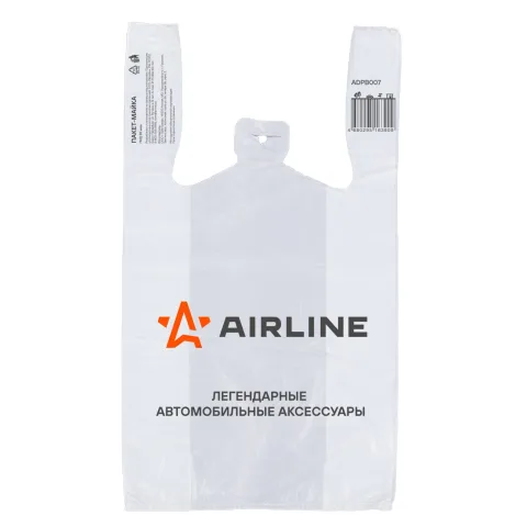 Пакет-майка фирменный AIRLINE, ПНД 20 мкм (40*60+20 см), белый (ADPB007)