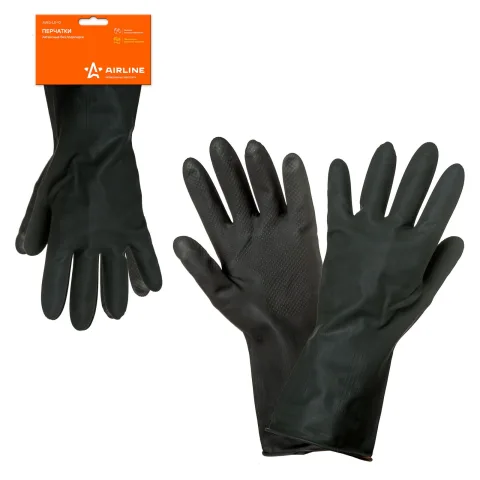 Перчатки латексные без подкладки (L), черные, с подвесом (AWG-LS-10)