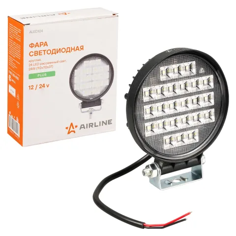 Фара светодиод. круглая, 24LED, ближний свет, 24Вт, 112х112х37мм, 12/24В, PLUS (ALED104)