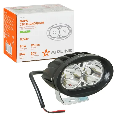 Фара светодиод. овальная, 2LED, дальний свет, 20Вт, 97x62x70мм, 12/24В, PLUS (ALED135)
