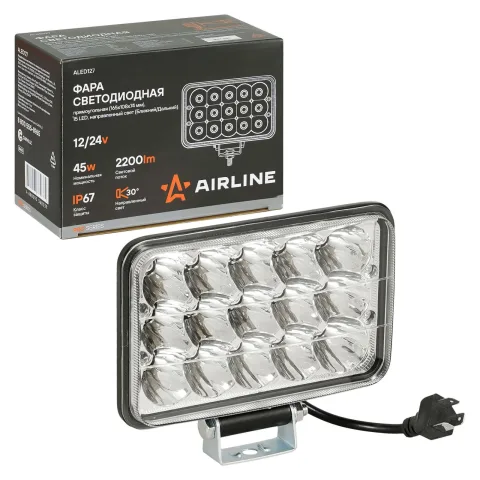 Фара светодиод. прямоугол., 15LED, направл. свет (Ближ./Дальн.), 45Вт, 165x108x74мм, 12/24В, PRO (ALED127)