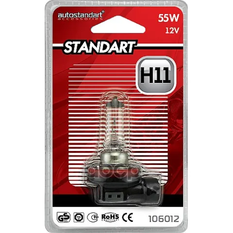 Лампа галогенная головного света "Standart", Н11-12V PGJ19-2, 55W, AutoStandart, 106012
