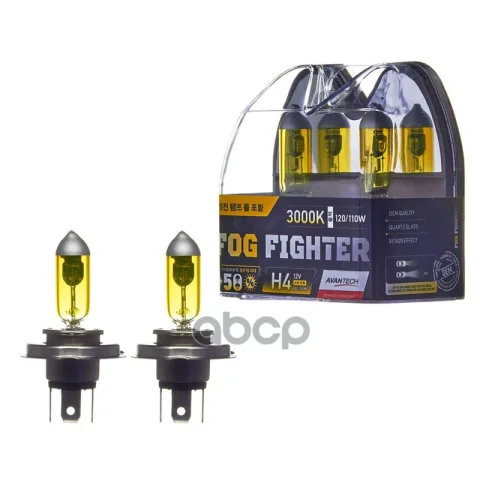 Лампа высокотемпературная Avantech H4 12V 60/55W (120/110W) 3000K, комплект 2 шт.
