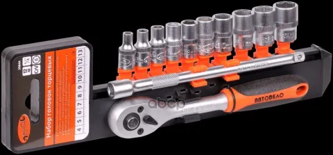 Набор головок 1/4" 12 предм.  4-13мм с удлинителем и трещоткой (АвтоДело)